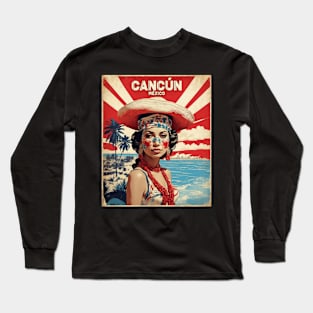 Cancun Mexico Vintage Poster Tourism 2 Long Sleeve T-Shirt